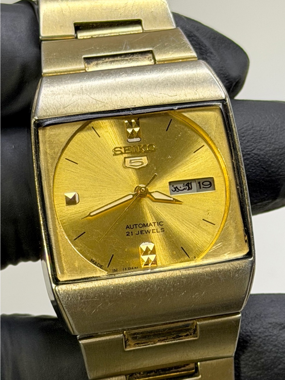 Seiko 5 Tank Automatic 4227-00B0 Arabic Day Gold-Plated 30mm Vintage Men’s Watch